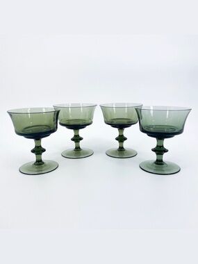 RARE Set of 4 Gorham Crystal Elegance Sherbet Goblets Green
